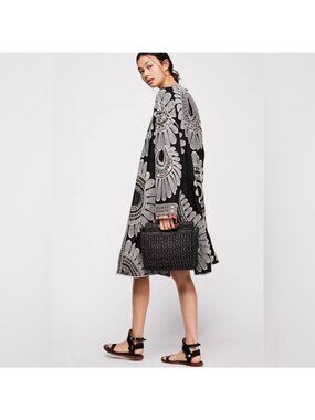 Free People Black Embroidered Open Front Kimono Jacket collab with KAS XS/S